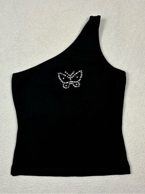 Y2K Self Esteem One Shoulder Top Bling Butterfly Size Small